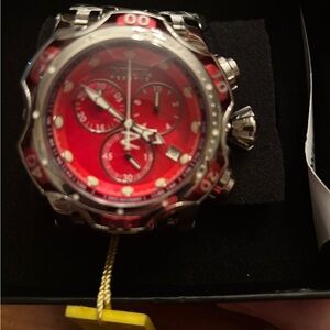 Red and Silver Chronograph Watch